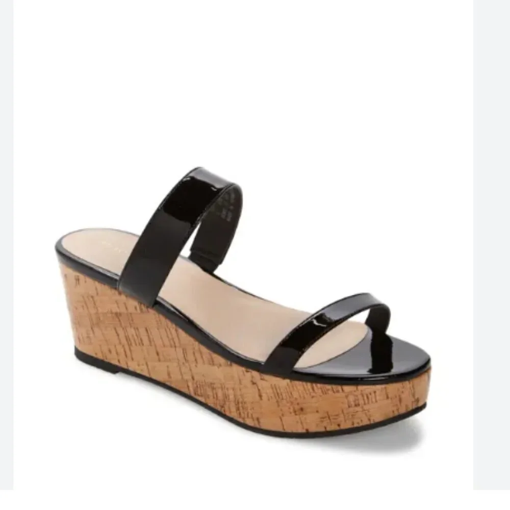 Stuart Weitzman Boardwalk Black Chunky Platform Slide Sandal Size 38.5 US: 8